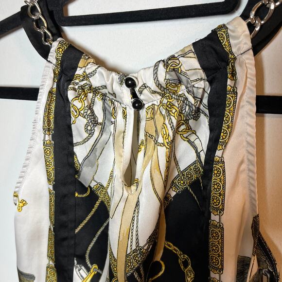 Vintage Cache Y2K Chain‎ Link Top Silky Blouse Black White Gold Size XS Halter - Picture 7 of 7